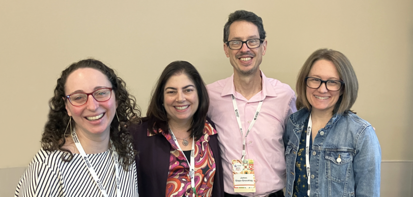 Shira Segal (MIT OpenCourseWare), Lisa Young (Maricopa Community Colleges), James Glapa-Grossklag (College of the Canyons), and Sarah Hansen (MIT OpenCourseWare) at OEGlobal 2023. (Photo courtesy of Brett Paci)